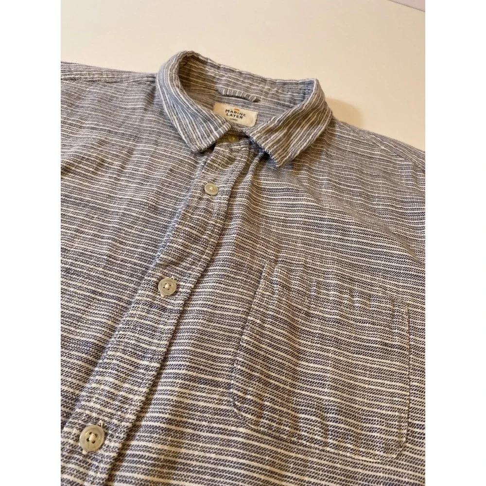 Marine Layer Shirt MensLarge Blue Gray Striped Button Up Long Sleeve Pocket - Picture 2 of 10